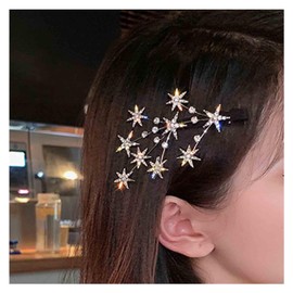 Iaceble Boho Sparkly Crystal Star Hairclip Silver Star Hair Barrette Clip Rhinestone Star Hair Clips Pin Cz Cluster Star Hairpin Clip Decorative Hair Accessories for Women and Girls Headdress