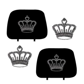 ALLBrand Universal Fit Car Truck Crystal Bling Rhinestone Studded Black Seat Headrest Covers - Pack of 2 (Crown-Black)