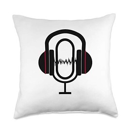 Microphone Headphones Waveform Voiceover or Audio Producer Throw Pillow