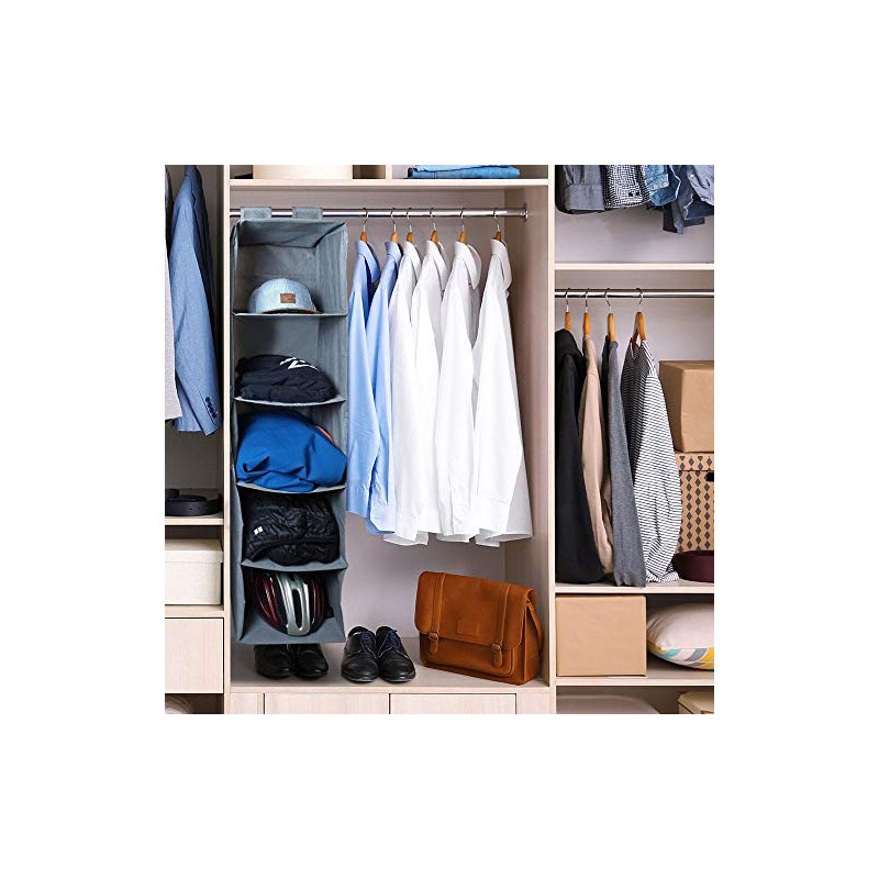 iGadgitz Home U7150 Fabric Hanging Wardrobe Shelves (5 Shelf), Collapsible