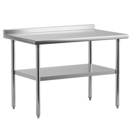 KYBOLT 48" x 24" Stainless Steel Work Table NSF Certified Heavy Duty Commercial Kitchen Prep Table with Undershelf & Backsplash for Home, Restaurant, Hotel, Silver