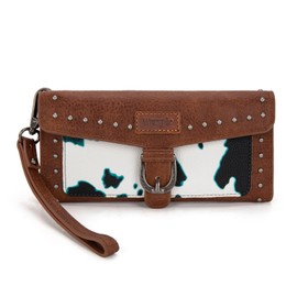 Montana West X Wrangler - portafolios para mujer, diseño occidental para mujer, portafolios grande con soporte desmontable para tarjetas de crédito, Vaca-turquesa