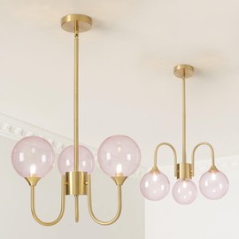 Axamate Pink Bubble Chandelier 20 inch, Mid Century Modern Gold Lighting Fixture Glass Sputnik Pendant Hanging Ceiling Light Castle Chandeliers for Girls Room Dining Living Room Bedroom Kitchen