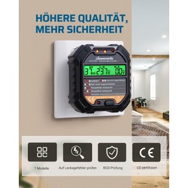 DEWENWILS DEWENWILS Steckdosentester mit RCD-Prfung und LCD-Voltage-Display, 6 Arten von Fehlerdiagnose, Leckspannungs- und Stromanzeige, FI Test, 48-250V/45-65Hz, CAT ll 300V