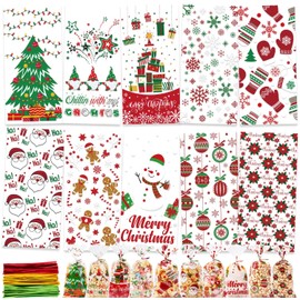 Orifinter 10 Styles Cookie Bags, 100 Pieces Christmas Cookie Bags, Gift Bags, Transparent Bags for Filling, Christmas Bags for Filling