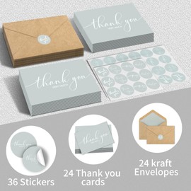 AZAZA 24 Pack Thank You Cards with Envelopes & Stickers,Thank You Notes Bulk 4x6 Inches Blank Thank You Cards for Wedding, Bridal Shower, Baby Shower, Small Business, Funeral,Gray