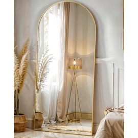 SUNQUEEN Arched Mirror Full Length, 71"×32" Full Length Mirror with Stand, Standing Floor Mirror Wall, Hanging or Leaning Large Full Body Mirror for Bedroom Living Room(Gold)