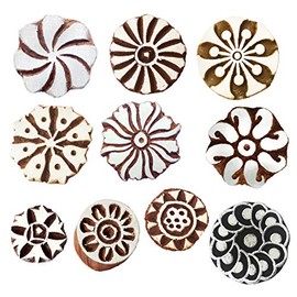 Royal Kraft Round Wooden Printing Stamps (Set of 10) - DIY Henna Fabric Textile Paper Clay Pottery Block Blocks Htag2165