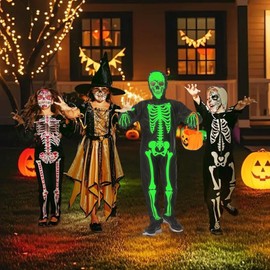 Disfraz de Esqueleto de Halloween para Niños,Disfraces de Halloween de esqueleto que brillan en la oscuridad, Disfraz de Halloween Aterrador para niños, luminoso overol de esqueleto,cosplay (M)