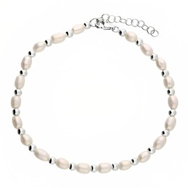 Designer Inspirations Boutique WOMENS WHITE Freshwater Pearls With Silver Beads Sterling Silver Bracelet - Ladies Elasticated Bracelet. 5098H