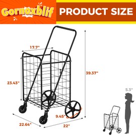 Gornoxblif Folding Shopping Cart, Grocery Cart with 360° Swivel Wheels, Foldable Collapsible & Lightweight, Heavy Duty Utility Cart for Groceries, Shopping, Luggage, Laundry （Large）