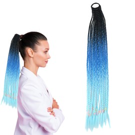 Traziewell Hair Extensions Peacock Blue Hair for Braids Hair Extension Women Ponytail Extension Medium Black Gradient Blue Hair Extension Long Hair Styling Accessories 2916