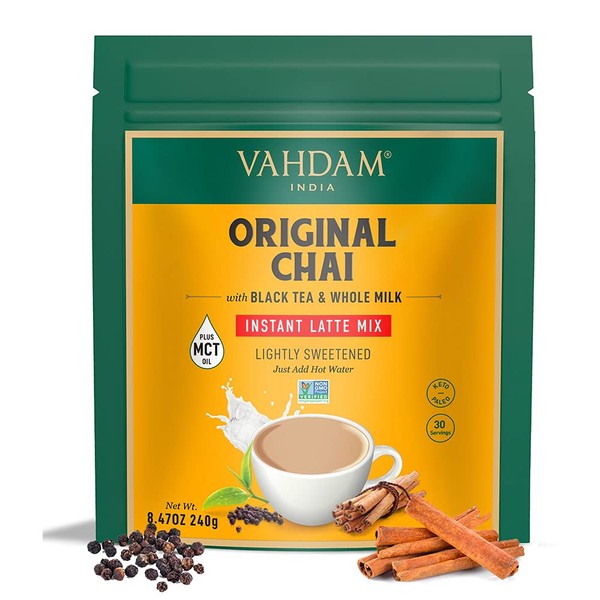VAHDAM, Spiced Chai Tea Latte Instant Powdered Mix (240g/8.47oz) 30 Servings- Indian Masala Chai | Instant Chai Tea Powder with Whole Milk Powder | Only 35 Calories Per Serving