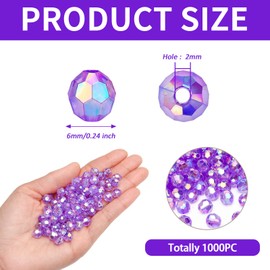 BONNY BOXX 1000 Cuentas Redondas de Cristal Acrílico Facetado de 6 Mm, Transparentes, Moradas, Espaciadoras Sueltas para Manualidades, para Hacer Pulseras, Collares, Pendientes, Llaveros, Joyas, Bolso