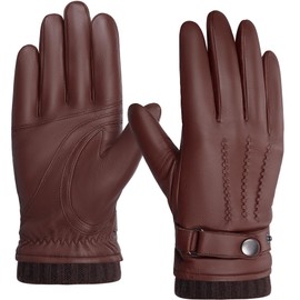 BISON DENIM Sheepskin Leather Gloves for Men - Winter Warm Touchscreen With Cashmere Lining, Driving Motorcycle, Cognac, XL
