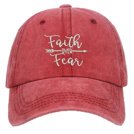 Unisex Faith Over Fear Embroidered Baseball Hat Low Profile Washed Distressed Vintage Baseball Cap Adjustable Dad Hat (red)