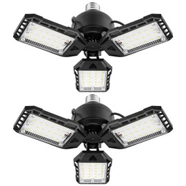 LED Garage Lights 2 Pack -80W, 8000LM 6500K Led Shop Light with 3 Deformable Panels, Basement Barn Light Garage Ceiling Lights, E26 for Garage, Warehouse, Shop, Basement