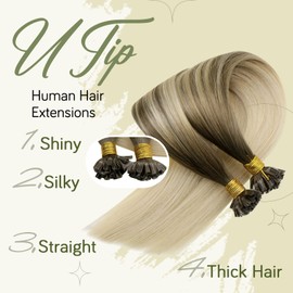 RUNATURE Keratin Hair Extensions Real Hair Blonde Balayage 40 cm Bonding Extensions Real Hair Hot Fusion Extensions Real Hair Bondings 1 g Colour #BA8/60 Balayage Brown Blonde Ombre 50 g 50 Strands