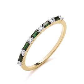 Old English Jewellers 9ct Yellow Gold on Silver Emerald Cz Baguette Cut Eternity Band Ring size K L M N O P Q R S (L)
