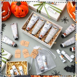 Dimsile 50 Sets 200 Pcs Baby Shower Hand Lotion and Lip Balm Gift Theme Baby Shower Party Favors Travel Size Hand Lotion and Lip Balm Bulk with Organza Bags Tags(Boo)