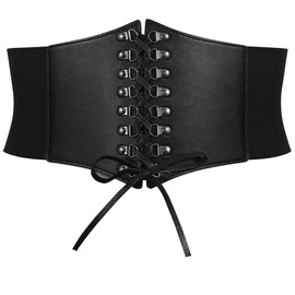WHIPPY Women's Corset Belt Wide Lace Belt Elastic Waist Belt Lace Corset Tied for Dress Shirt Cosplay Costume, A-Black