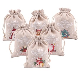 Ewanda store 30 Pcs Christmas Burlap Bags with Drawstring,4x6 inch Xmas Gift Bags Xmas Candy Bags Small Christmas Linen Bags Goody Gift Bags Treat Sacks Holiday Party Favors Bags