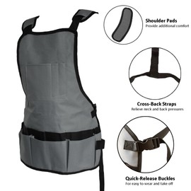 YOCZOX Garden Tool Apron, Waterproof Oxford Cloth Work Apron, Adjustable & Shoulder Pads (Grey)
