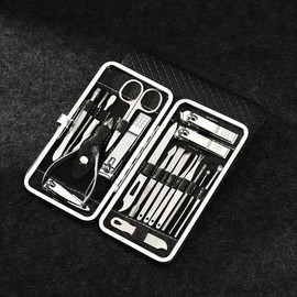 Manicure Set Nail Clippers Pedicure Kit - Stainless Steel Manicure Kit, Professional Grooming Kits, Nail Care Tools with Luxurious Travel Case Black (19 Piece)