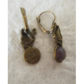 Earrings, Antique Bronze Plated Amethyst Purple Gemstone Leverback Earrings + GIFT BAG