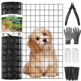 24 in x 49 Ft Welded Wire Fence Black PVC Coated Wire Mesh 2 x 3 in 14GA Garden Fence for Dog Border Fencing Roll Outdoor Animal Barrier Fence with U-Shape Hooks for Yard Plant Vegetable Protection