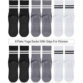 6 pares Calcetines largos de yoga con agarre para mujer， Yoga Mujeres，Calcetines trampolín para mujer deportes interior, yoga, pilates, ballet