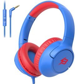 Botesty Sound Kids Headphones with Cord for School, 85/94dB Volume Limited, Wired Headphones with Microphone for Kids Boys Girls, Over Ear Stereo Sound 3.5mm Jack for Computer, Tablet, Airplane Travel, Blue
