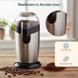 Avilia Trita Caffè Elettrico con Lame in Acciaio Inox e Contenitore Igienico - Macinacaffè per Caffè Fresco e Aromatico, 120W