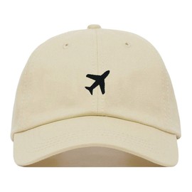 Airplane Baseball Hat, Embroidered Dad Cap, Unstructured Soft Cotton, Adjustable Strap Back (Multiple Colors) (Beige)