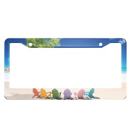 HOSNYE Beach Loungers License Plate Frame Colorful Chairs in Tropical Summer Palm Tree Metal License Plate Cover Front Plates Frames Car Tag Frame for Women Men US Vehicles Standard