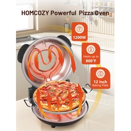 HomCozy Electric Pizza Oven Indoor with Glazed Ceramic Stone, 12-Inch Portable Countertop Pizza Maker with Adjustable Timer, 1200W Heat up to 800°F Pizza Maker with Viewing Window for Home DIY Pizza