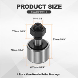 PATIKIL 4 Pcs CF5/KR13 Needle Roller Bearing 13 mm Roller Dia Bolt Type Track Runner Bearing for 12D Printer Machinery Tool Guide Rail
