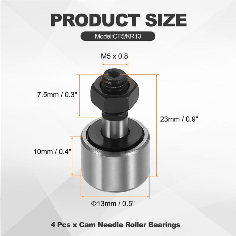 PATIKIL 4 Pcs CF5/KR13 Needle Roller Bearing 13 mm Roller