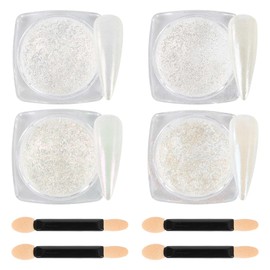 Chrome Nail Powder, 4 Colors Diamond White Series Nail Chrome Powder - Mirror Effect Metallic Glitter Powder Kit for Nail Art Decoration, Resin Craft etc. (1g/Jar)