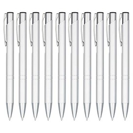 noTrash2003 Set of 10 Retractable Ballpoint Pens Made of Anodised Aluminium in Many Different Colours with Click Mechanism (Silver)