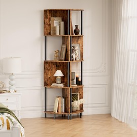 HOOBRO Corner Shelf Stand, 5-Tier Corner Shelf, Industrial Corner Bookshelf Display Rack, Tall Plant Stand Corner Bookcase for Small Spaces, Living Room, Bedroom, Kitchen, Rustic Brown BF59CJ01