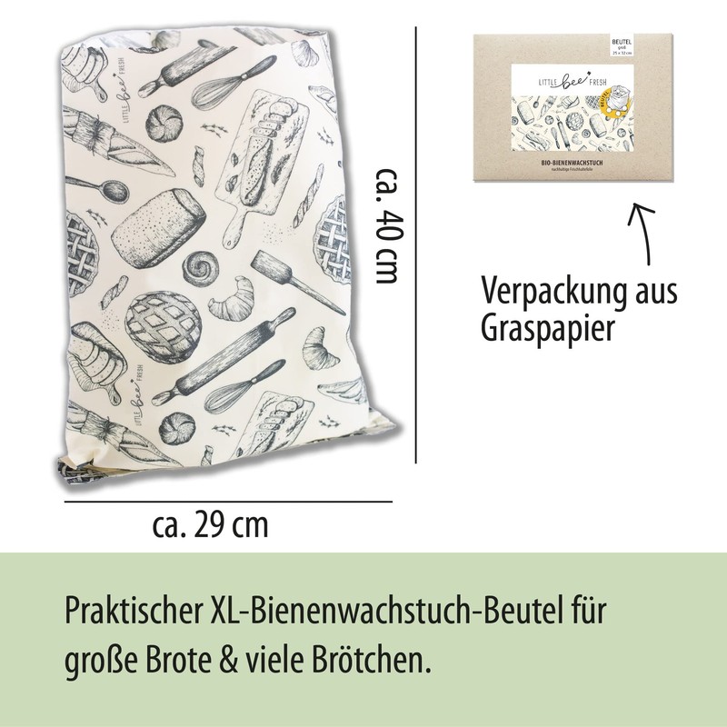 little bee fresh Organic Beeswax Cloth XL Bread Bag 29