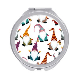 Scandinavian Christmas Gnome Dressed Red Seamless On White Colorful Folding Make Up Mirror, Portable Travel Makeup Mirror, Compact 2X/1X Magnification Mirror for Mom Women Ladies 2.4 x 2.4 inch