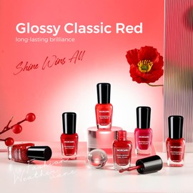 Morovan Red Nail Polish Set: Glitter Bright Burgundy Cherry Red Fingernail Polish Kit Shimmer Sparkle Air Quick Dry Nail Polish Pack for Nail Art Manicure Summer Holiday Party Gift for Women Girls