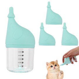 Kitten Bottle Feeding Kit for Nursing, Milk Bottles for Feeding Newborn Puppies,Anti-chocking Design with 3pcs Replaceable Nipples, Cute Elephant Shape for Nursing Small Animals Pets (Blue, 50ML)