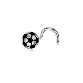 UCADRIT Soccer Nose Stud Sterling Silver Soccer Ball Corkscrew Nose Ring 18G Soccer Nose Jewelry Gifts for Women