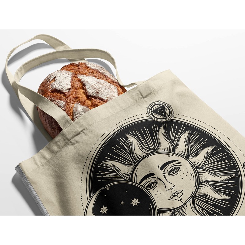 Sun and Moon Eclipse Hipster Tattoo Large Print Tote Shoulder