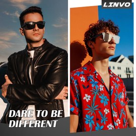 LINVO Trendy Polarized Mirrored Sunglasses Men Womens, Flat One Piece Reflective Shades for Driving Fishing UV400 Protection