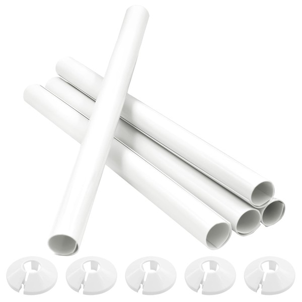 5 PCS Radiator Pipe Covers and Pipe Collars White 200mm