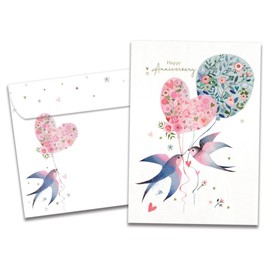 Tree-Free Greetings Lovebird Balloons Anniversary Card - 1 Recycled 5x7 Card & Matching Envelope, Thick Cardstock, Made in USA - Loving Flower Wishes